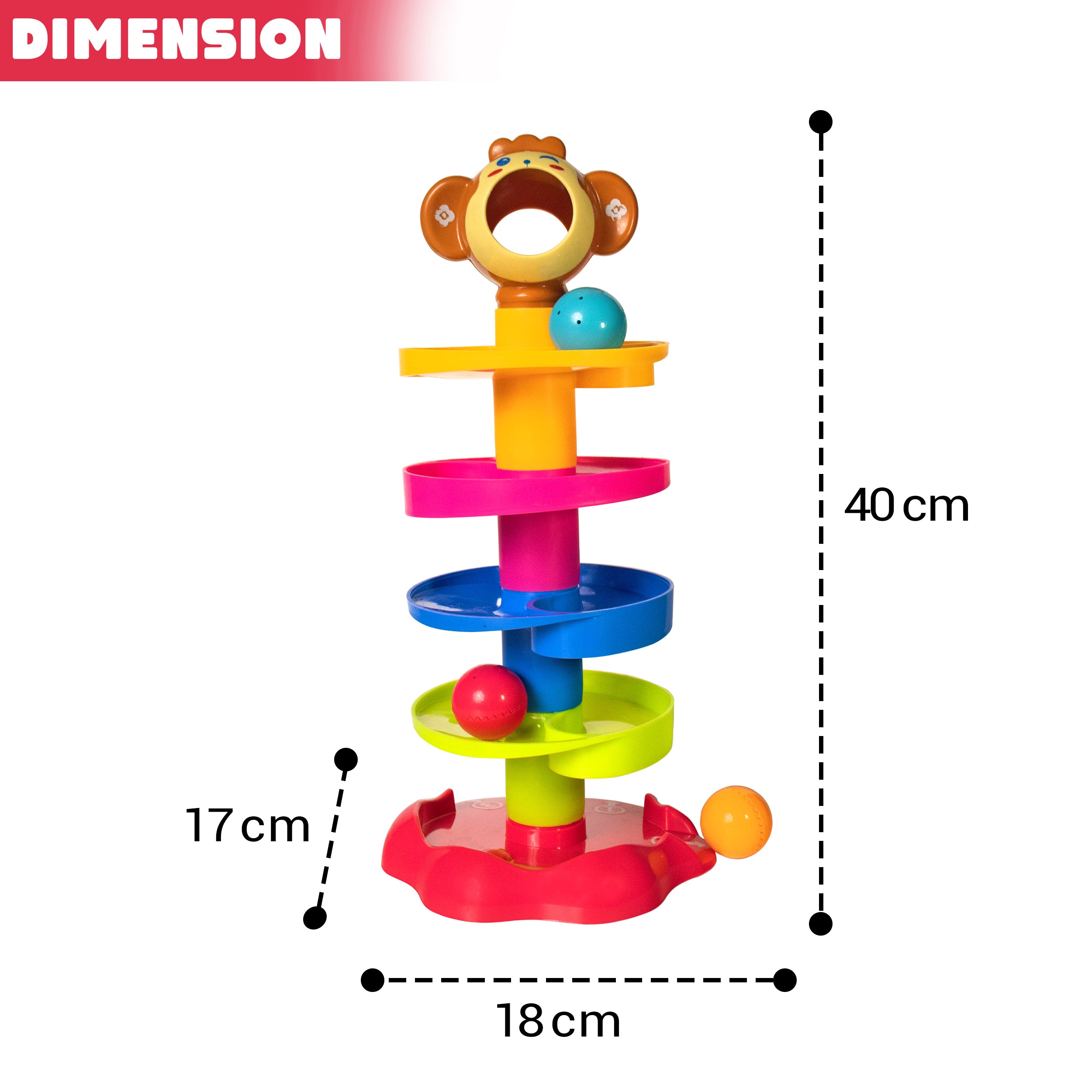 ILEARNNGROW Monkey Ball Drop Toy for Babies and Toddlers | New 5 Layer Tower Run with Swirling Ramps and 3 Puzzle Rattle Balls