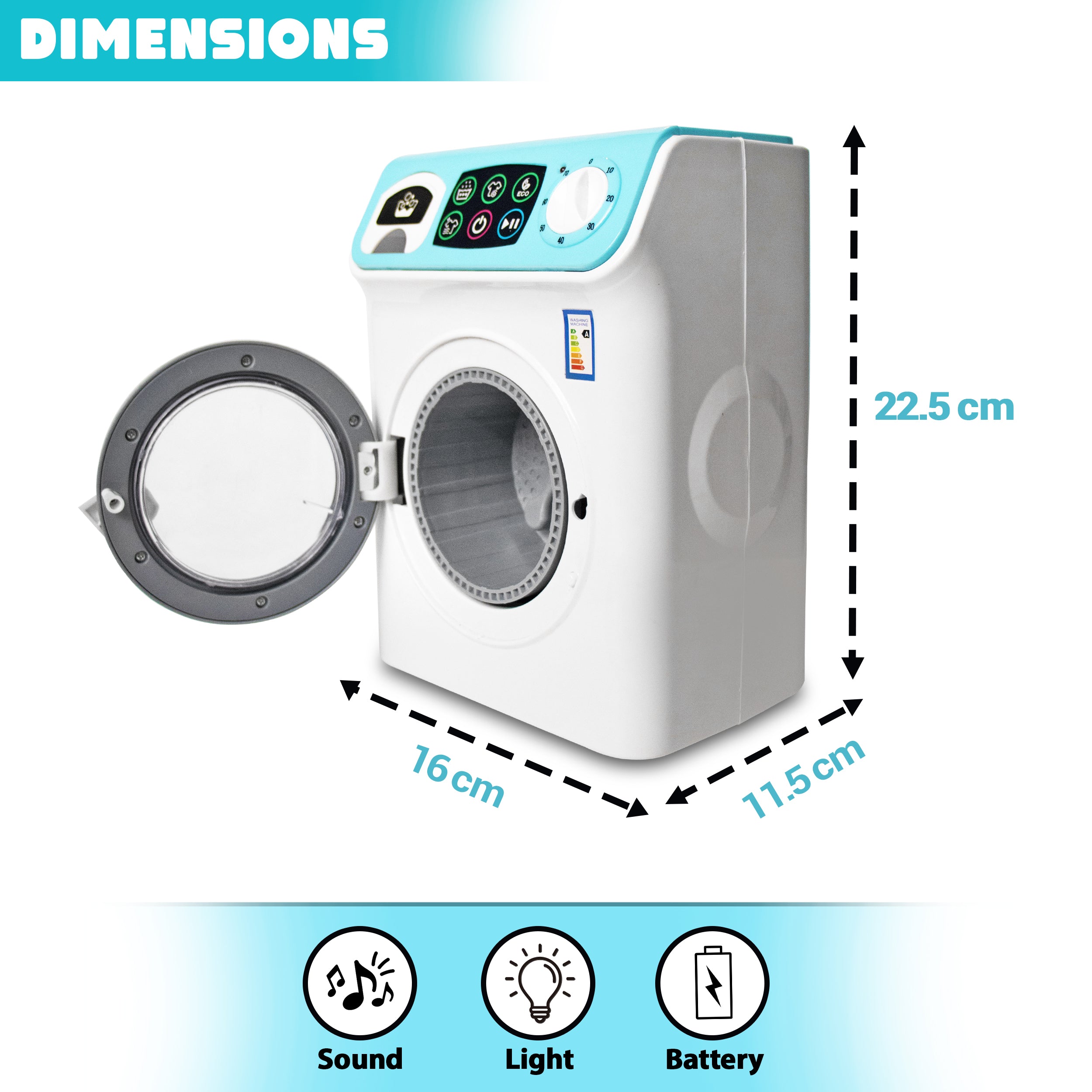 ILEARNNGROW  Mini Washing Machine Pretend Play Toy with Light & Realistic Sound for Kids