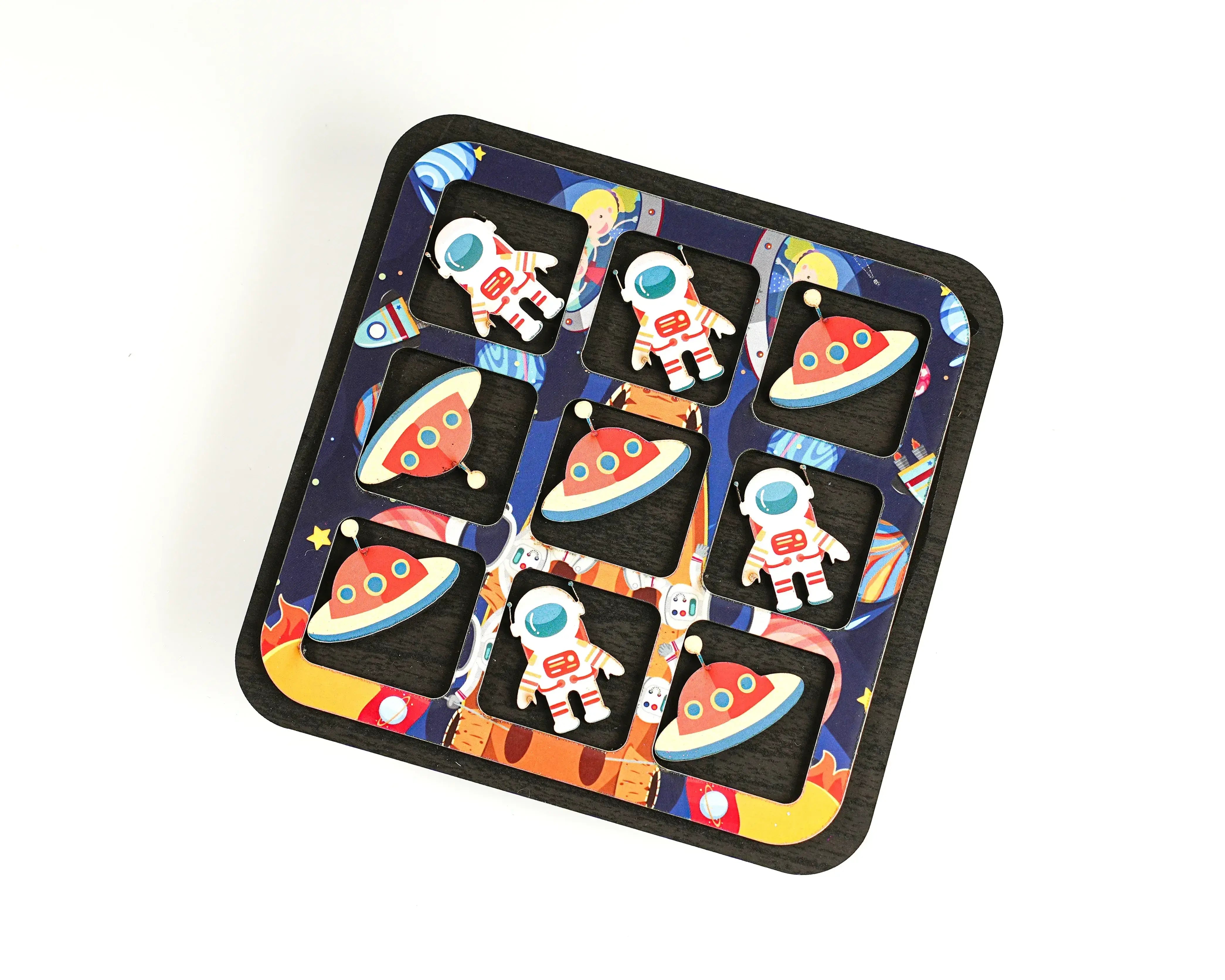 space themed wooden gift box for kids with learning activity items and stationery accessories