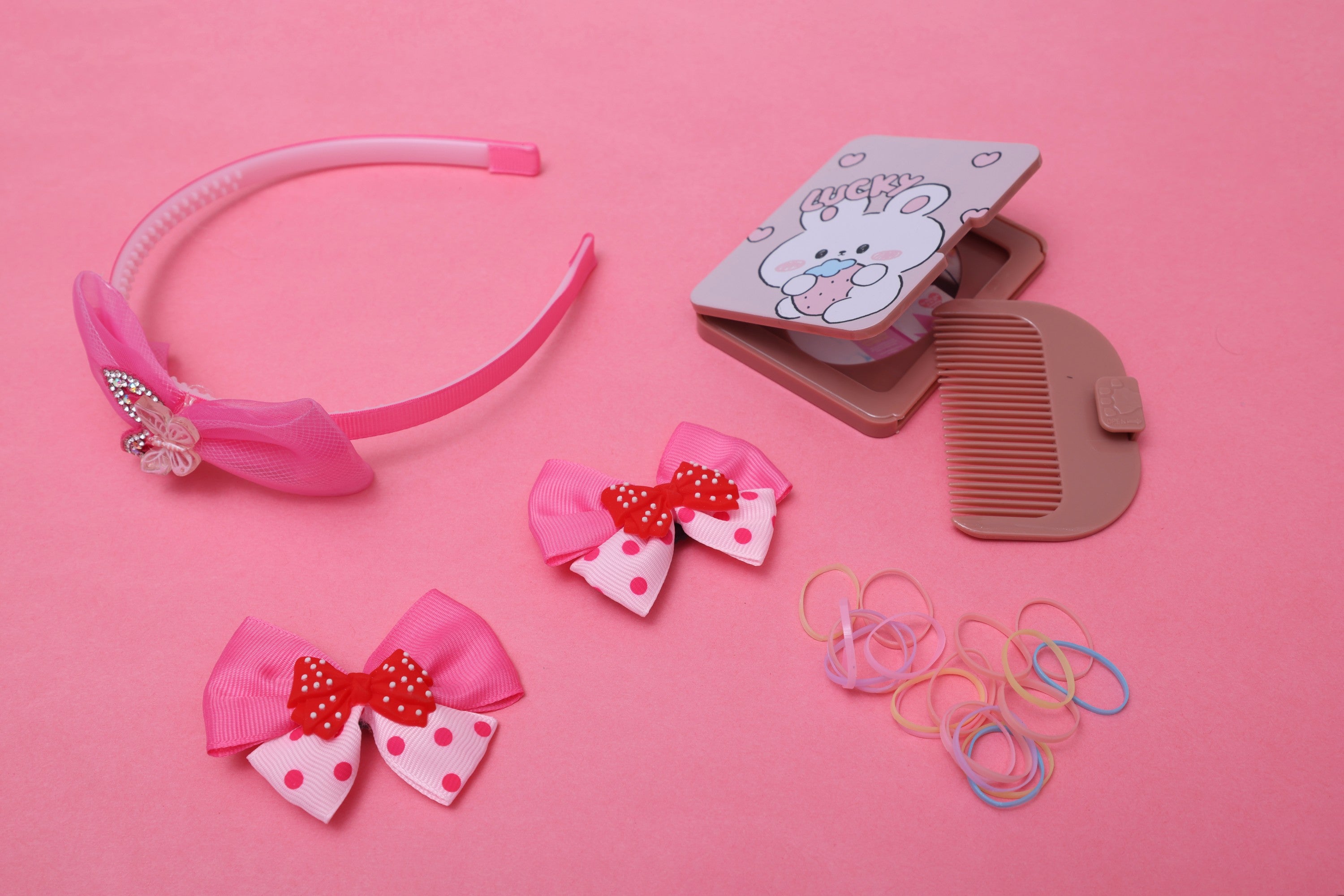 ilearnngrow Bow Hair Accessories Set - Pastel Pink