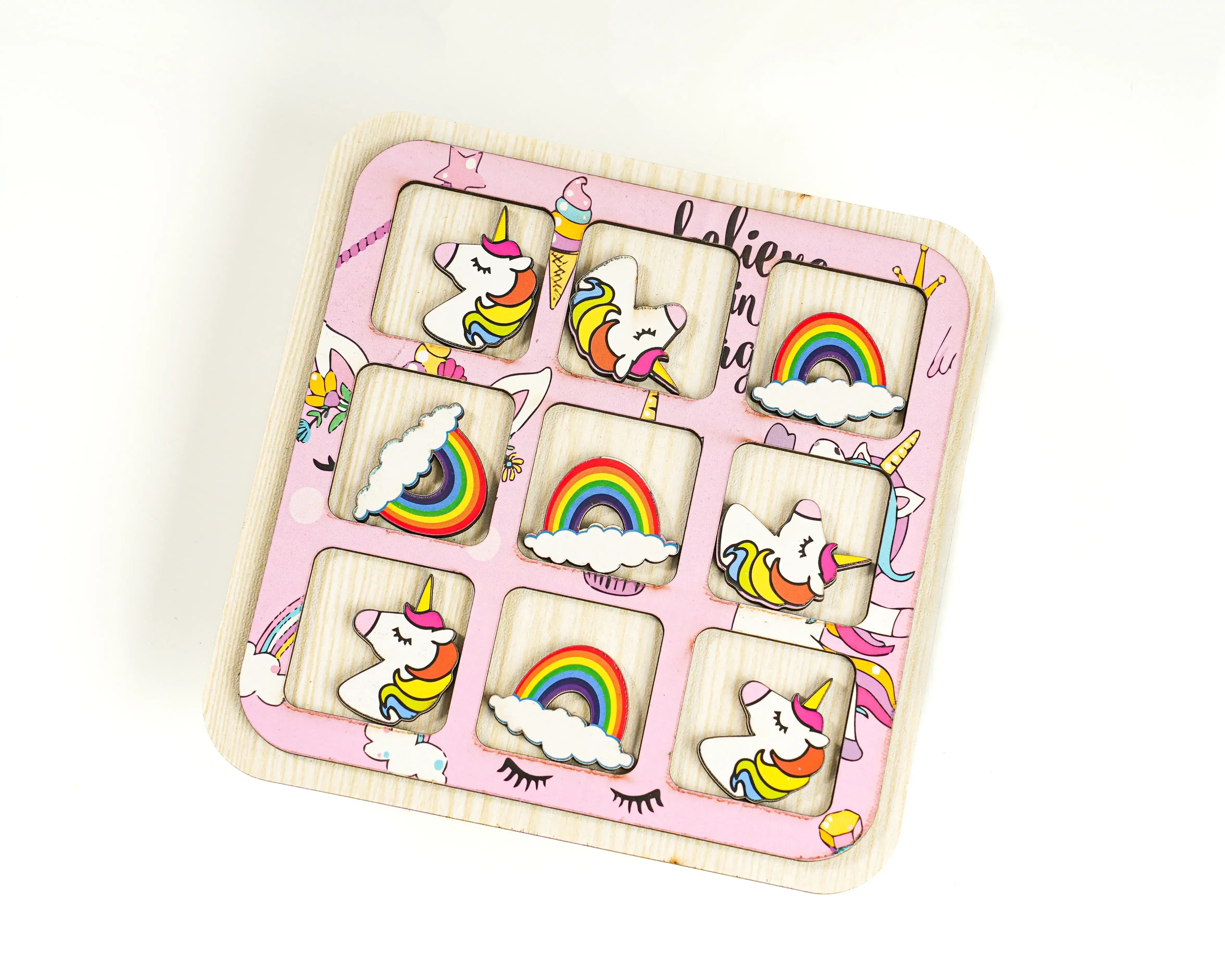 unicorn themed wooden gift box for kids with learning activity set and stationery accessories