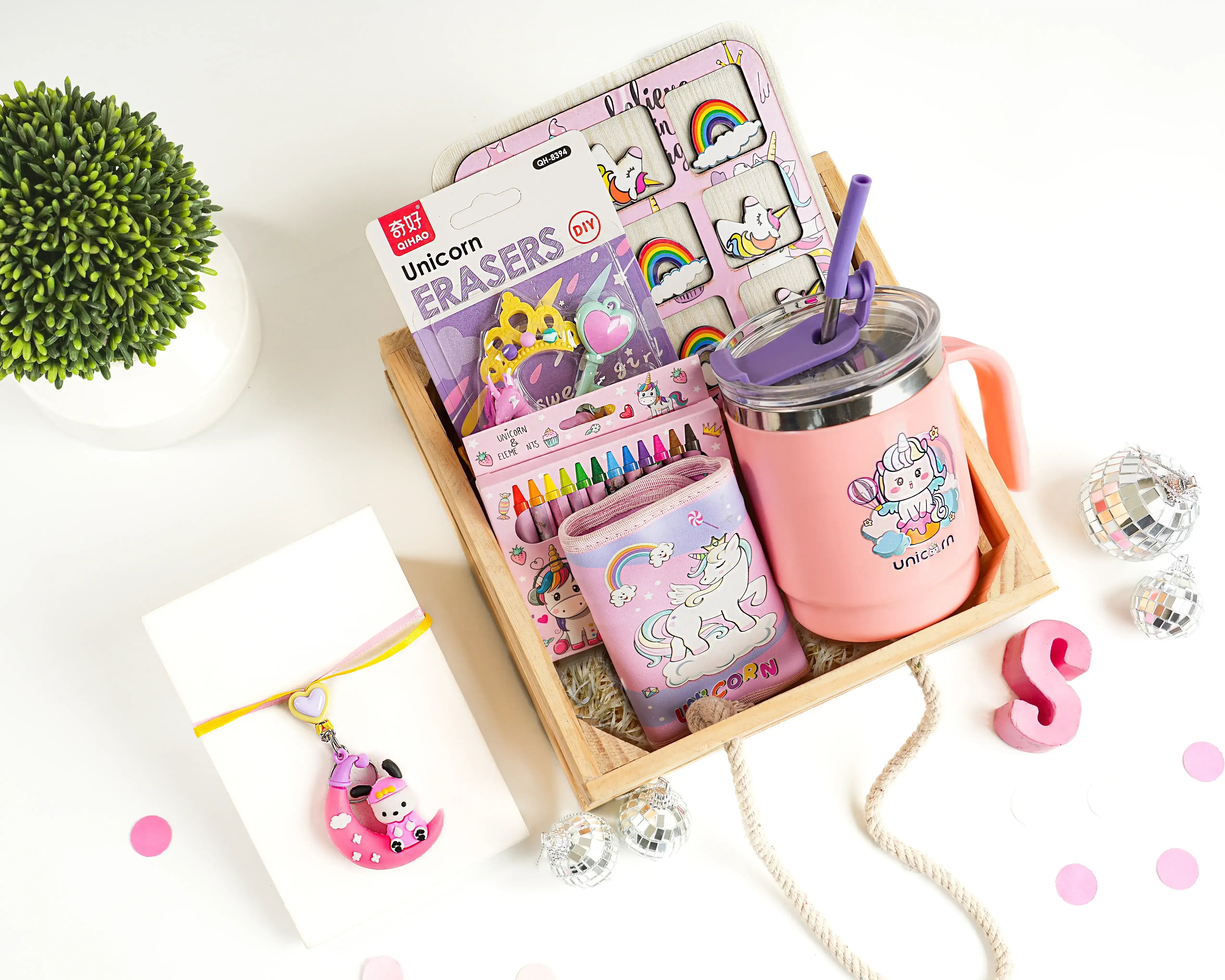 iLearnNGrow unicorn wooden hamper for kids with educational toys, sudoku, crayons and sipper bottle set